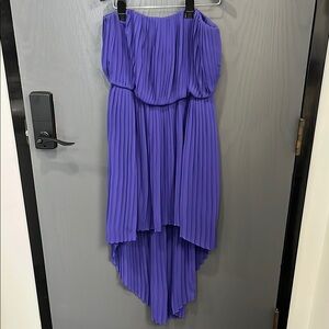 BCBG Purple Strapless Pleated High Low Dress